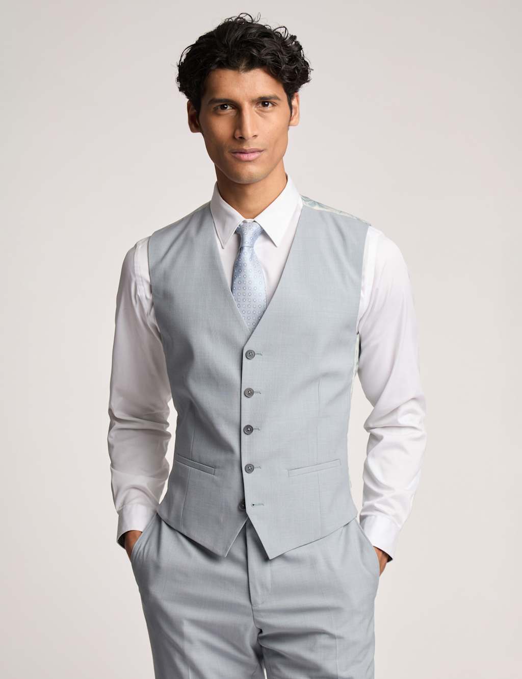 Slim Fit Wool Rich Sharkskin Waistcoat