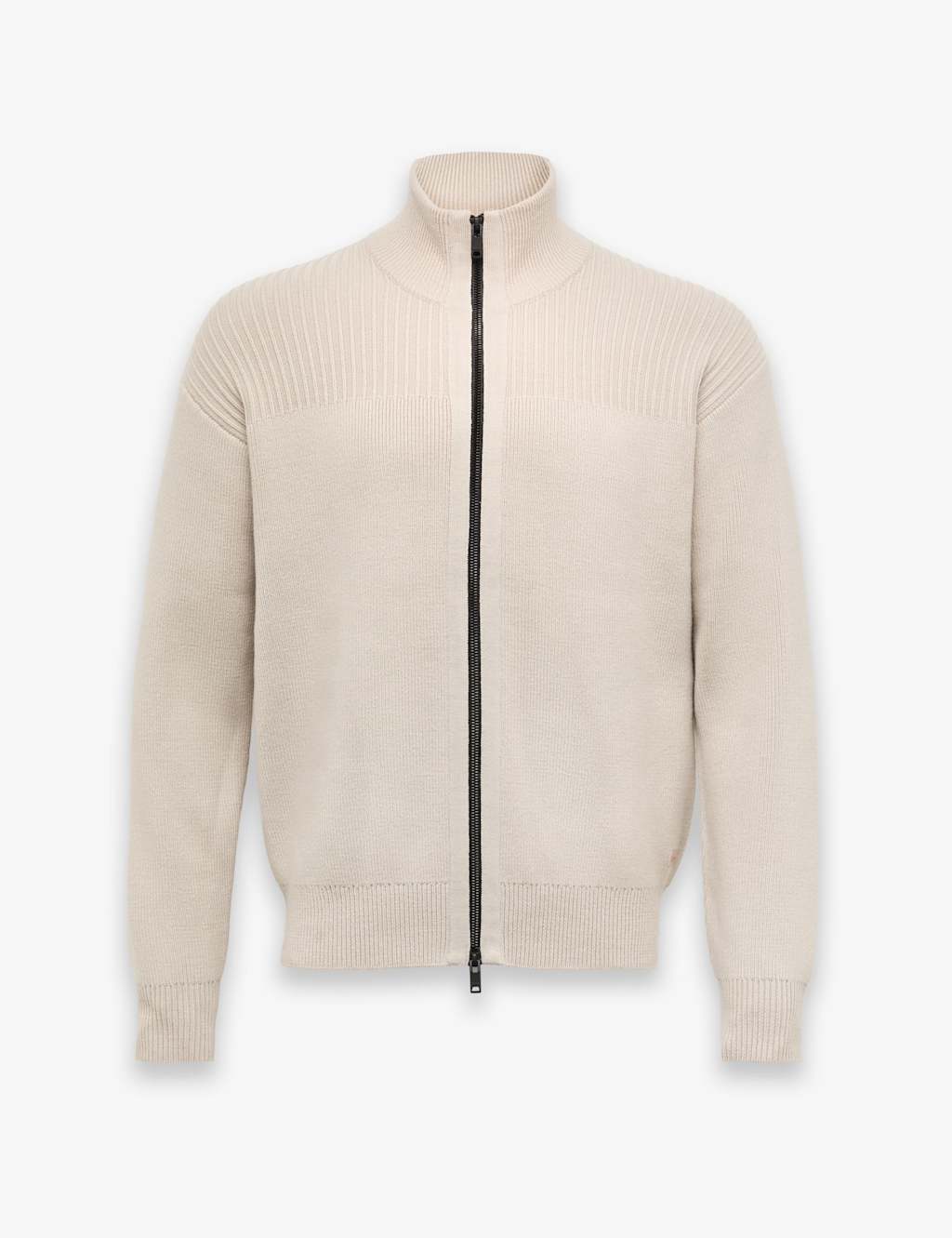 Boss Men's Wool Blend Funnel Neck Zip Up Jumper - L - Beige - Available at M&S