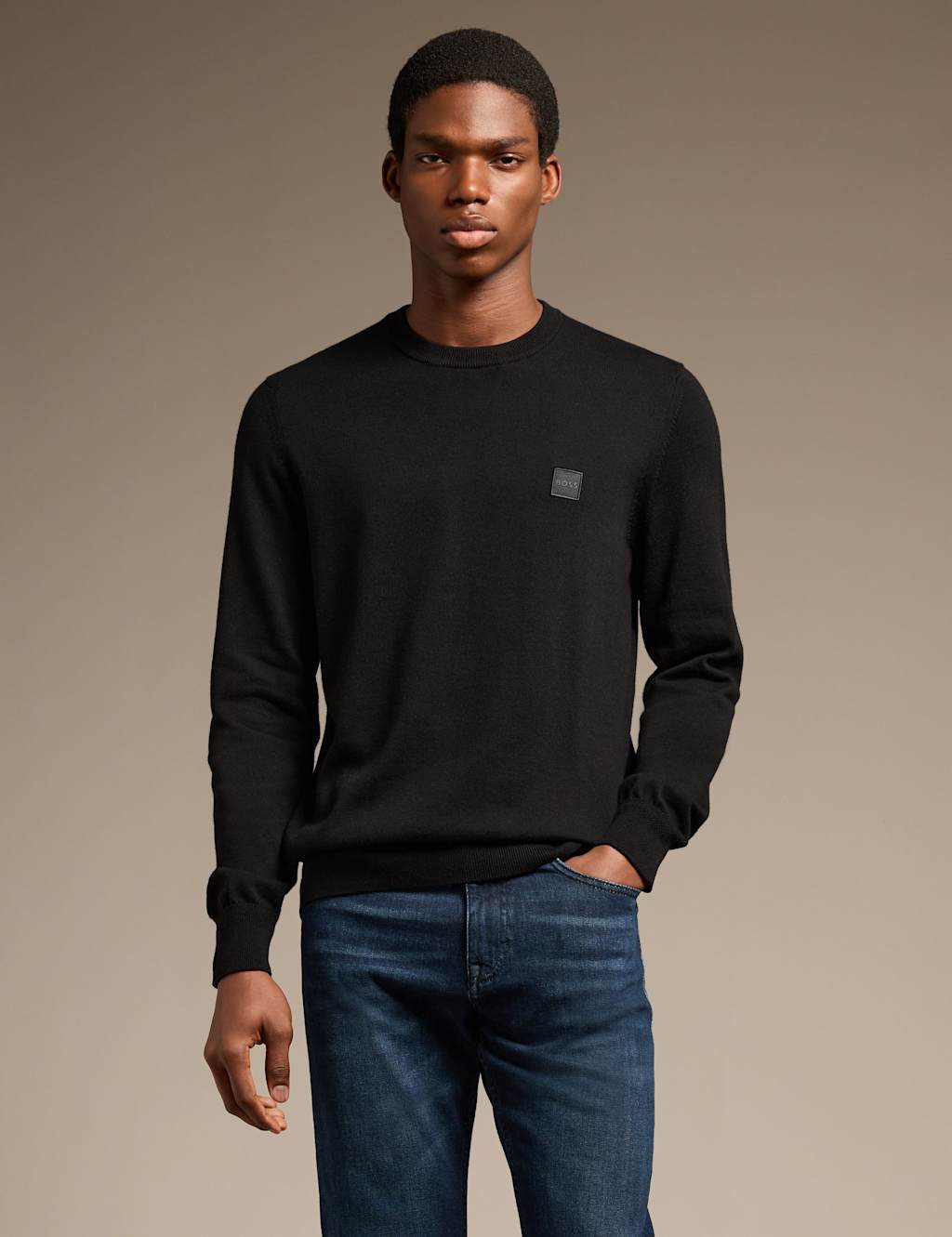 Boss Men's Cotton Rich Jumper with Cashmere - M - Black - Available at M&S