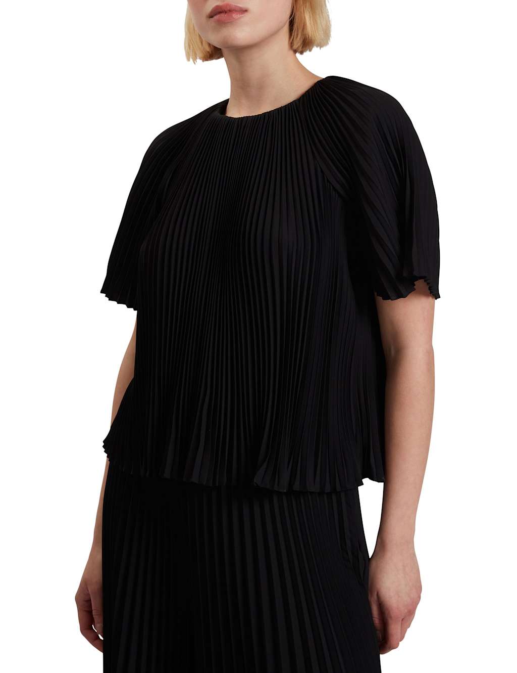 Ted Baker Crepe Pleated Keyhole Blouse Black