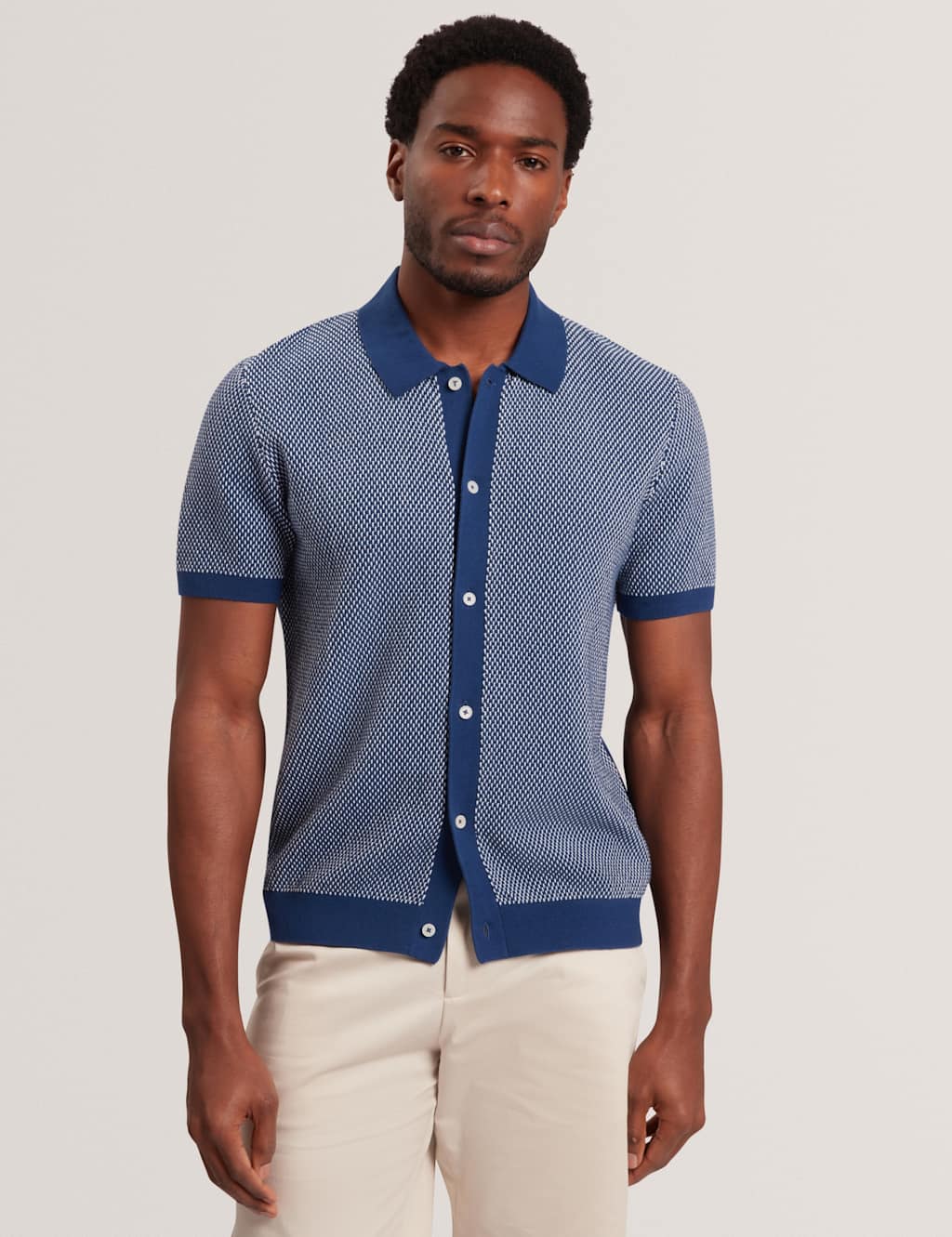Ted Baker Men's Pure Cotton Noliva Button-through Polo Shirt - XL - Navy - Available at M&S