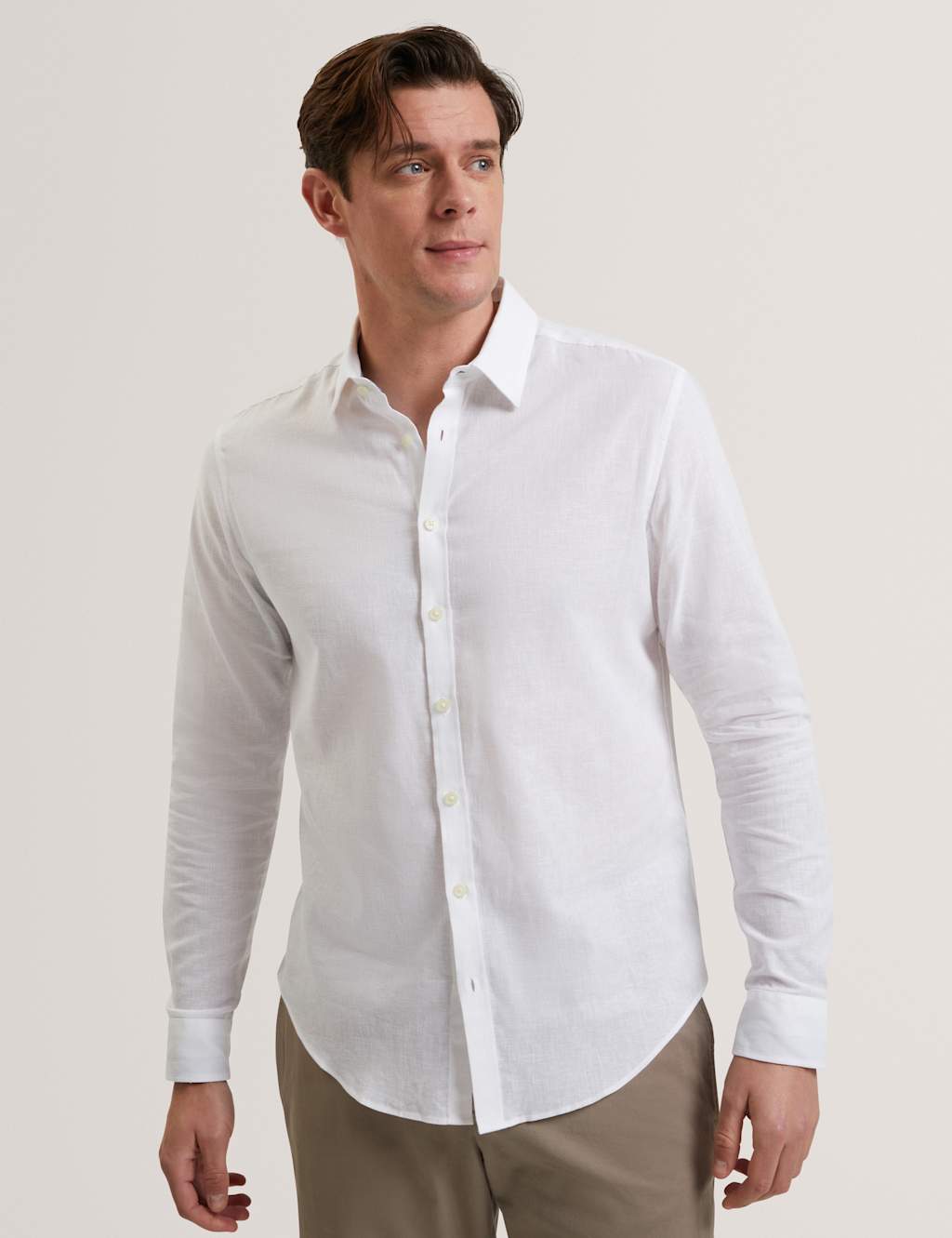 Ted Baker Men's Regular Fit Cotton Linen Blend Prynn Shirt - XL - White - Available at M&S