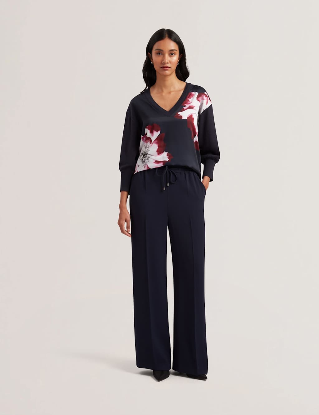 Ted Baker Straight Leg Drawstring Trousers Dark Blue