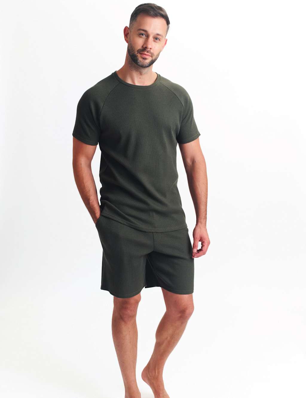 Ted Baker Cotton Blend Waffle Pyjama Set Green