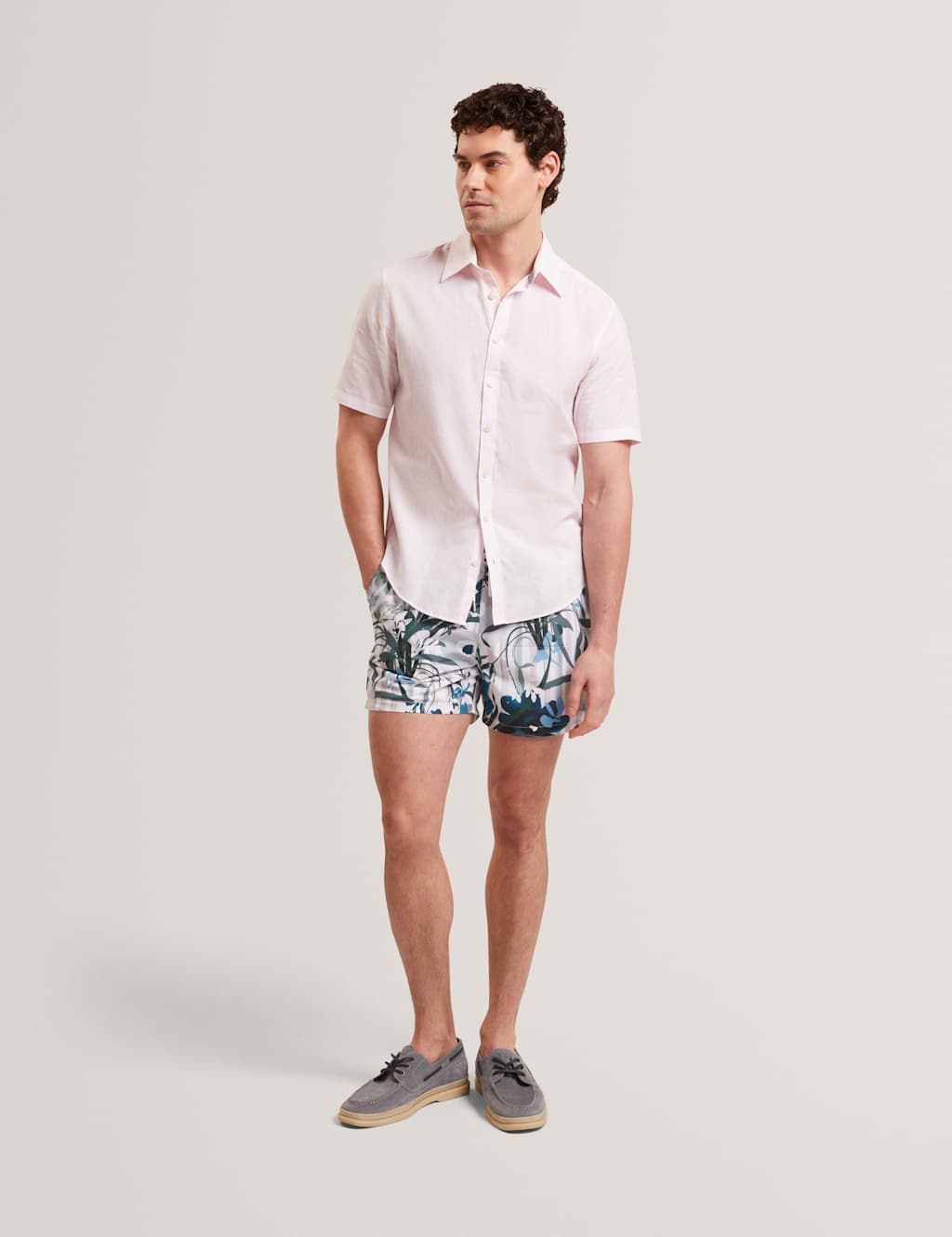 Ted Baker Men's Cotton Linen Blend Wryte Short Sleeve Shirt - XL - Light Pink - Available at M&S