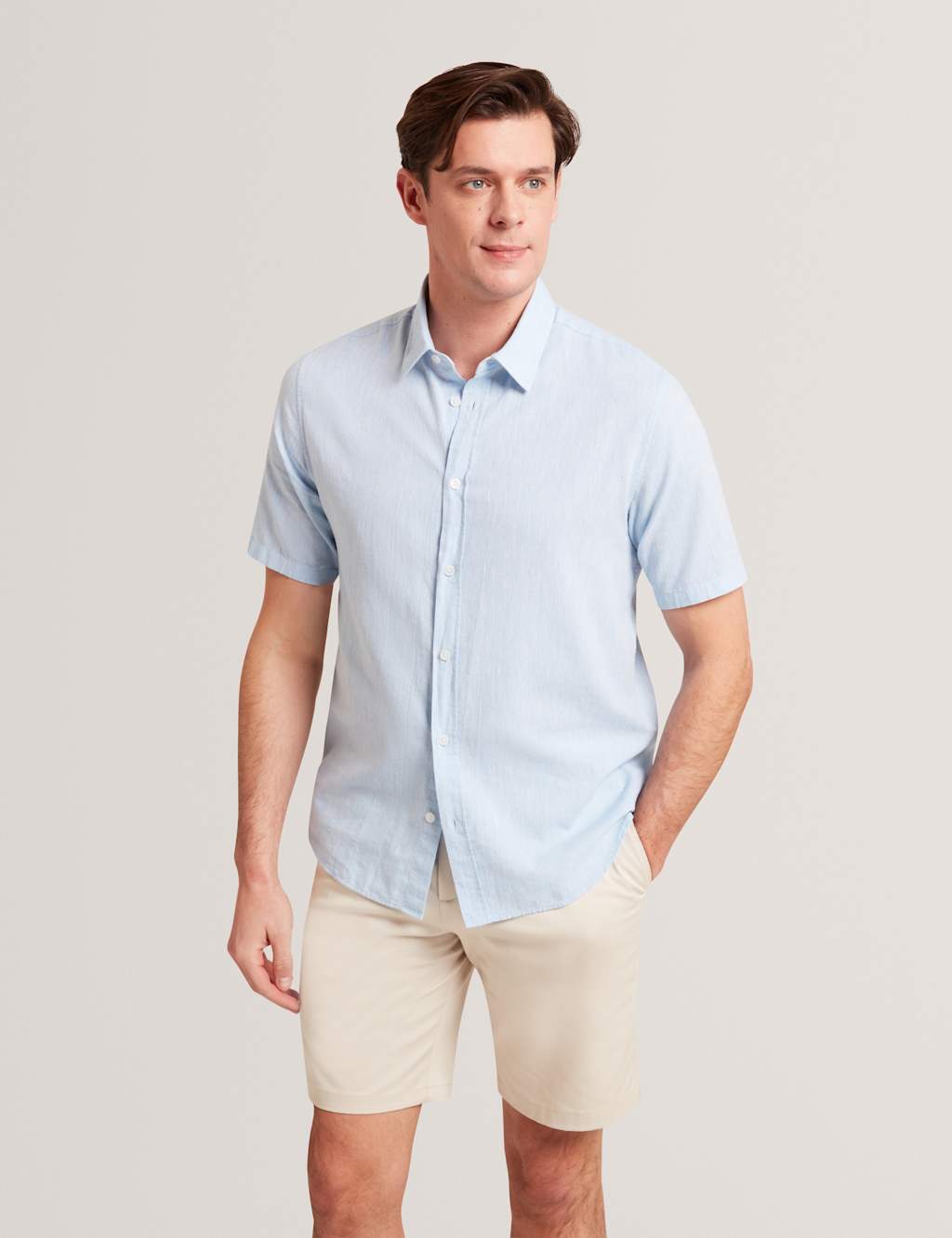 Ted Baker Men's Cotton Linen Blend Wryte Short Sleeve Shirt - M - Blue - Available at M&S