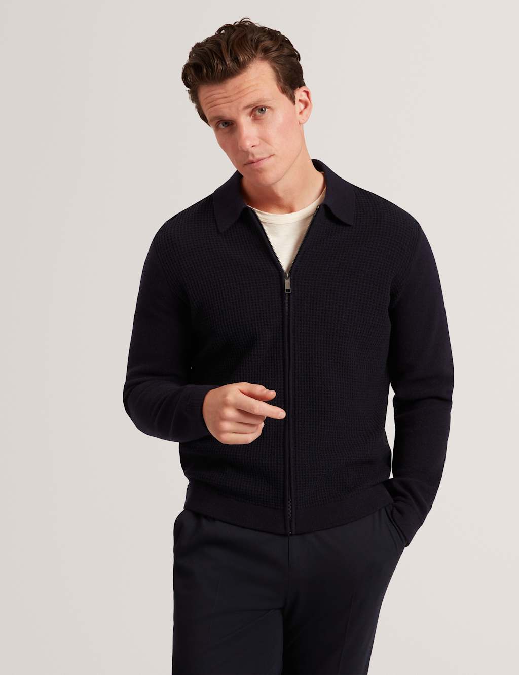 Ted Baker Wool Rich Textured Harrington Jacket Navy