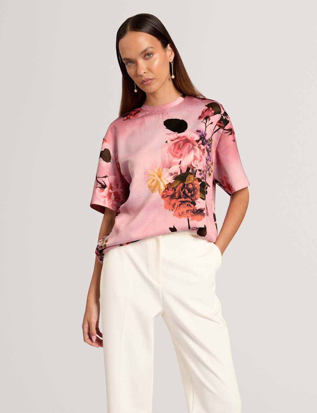 Ted Baker Women's Satin T-Shirt - 10 - Light Pink - Available at M&S