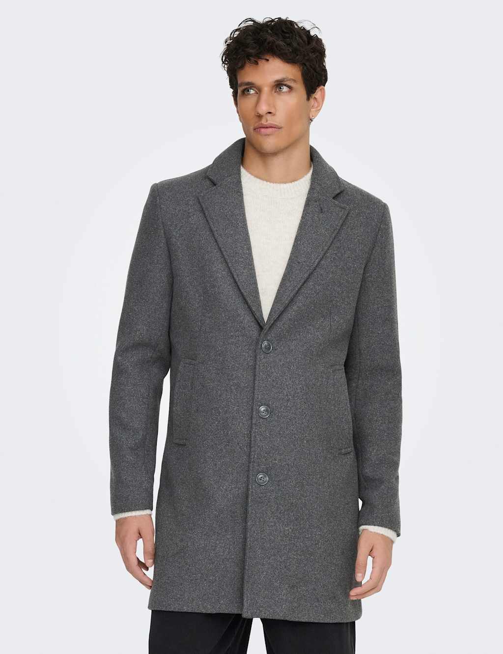 Only & Sons Men's Wool Blend Overcoat - XL - Dark Grey - Available at M&S