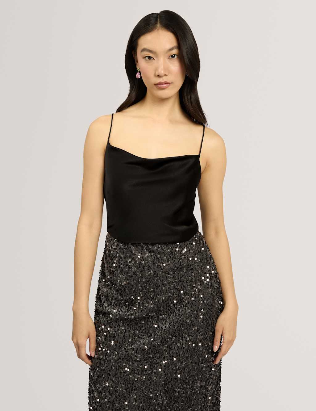 Ted Baker Women's Satin Cowl Neck Cami Top - 12 - Black - Available at M&S