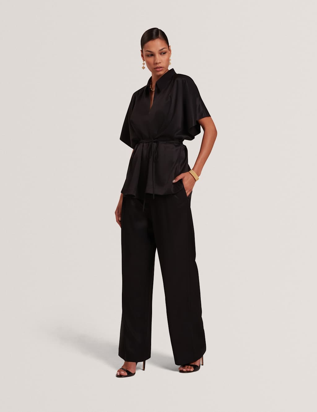 Ted Baker Tie Detail Collared Batwing Blouse Black