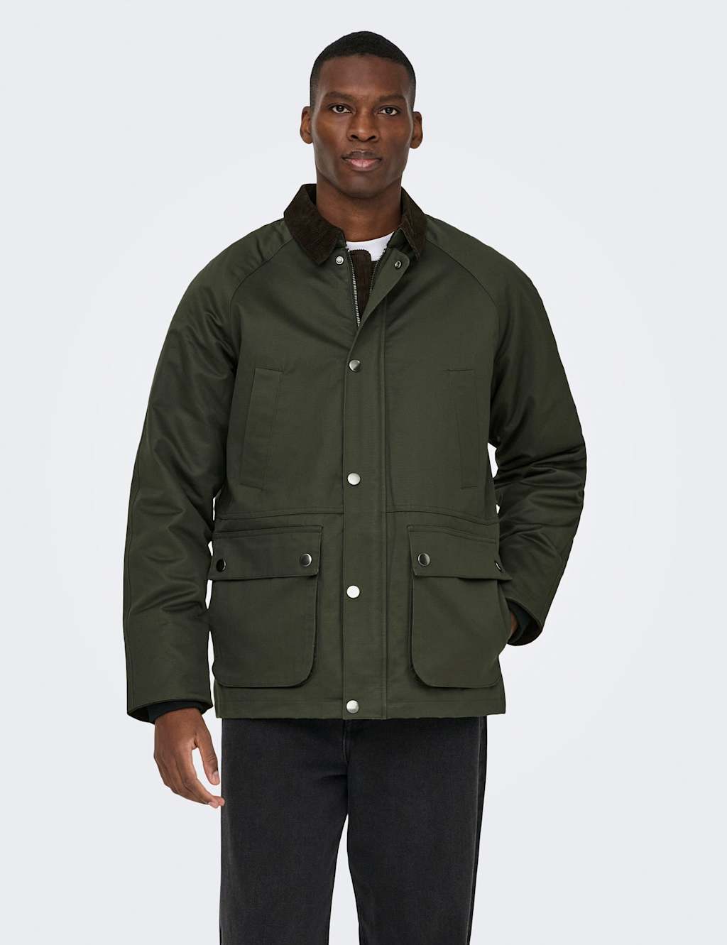 Only & Sons Men's Cotton Rich Waxed Jacket - L - Dark Green - Available at M&S