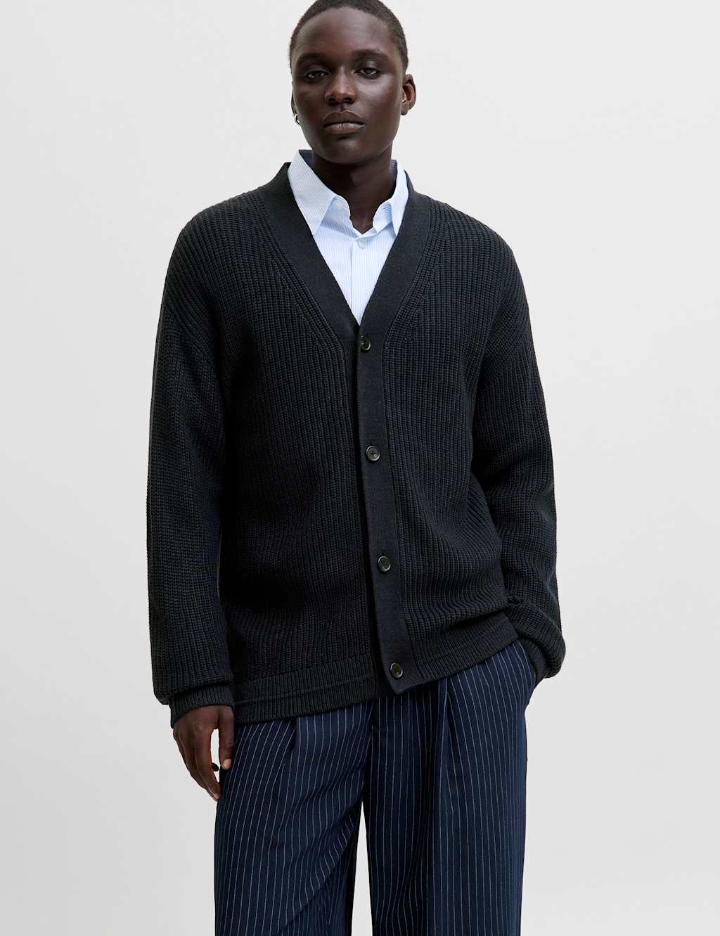 JACK & JONES Cotton Blend V-Neck Cardigan Navy