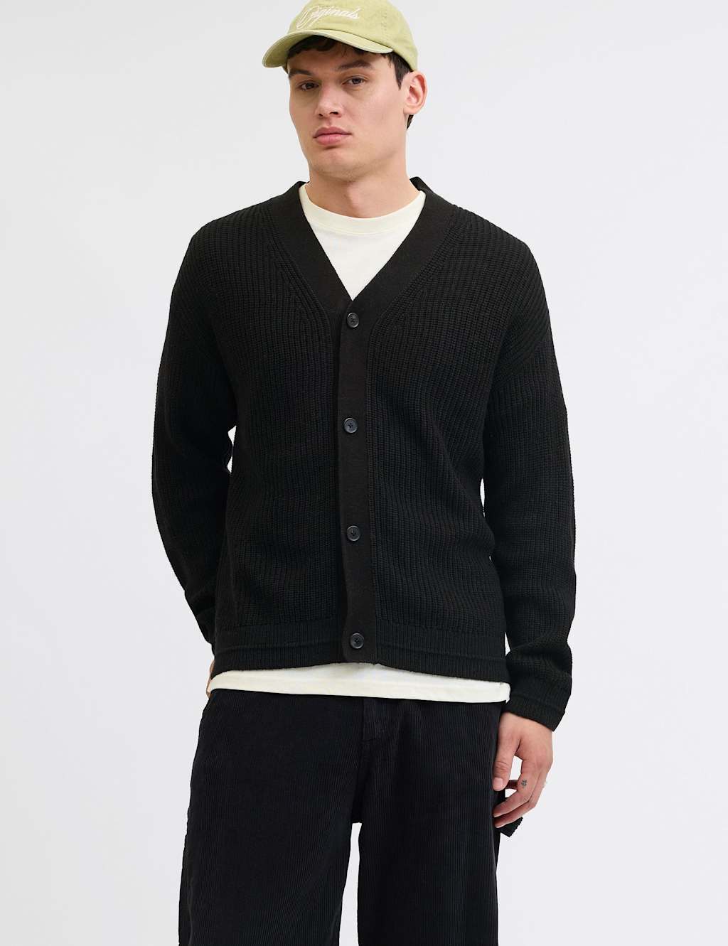 JACK & JONES Cotton Blend V-Neck Cardigan Black