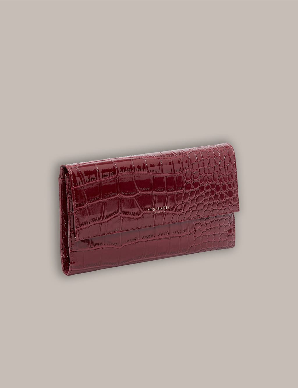 Ted Baker Faux Leather Patent Croc Travel Wallet Burgundy