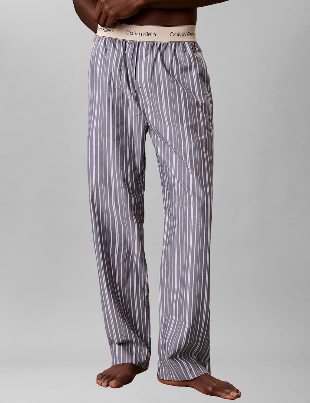 Calvin Klein Men's Pure Cotton Poplin Striped Pyjama Bottoms - L - Blue Mix - Available at M&S