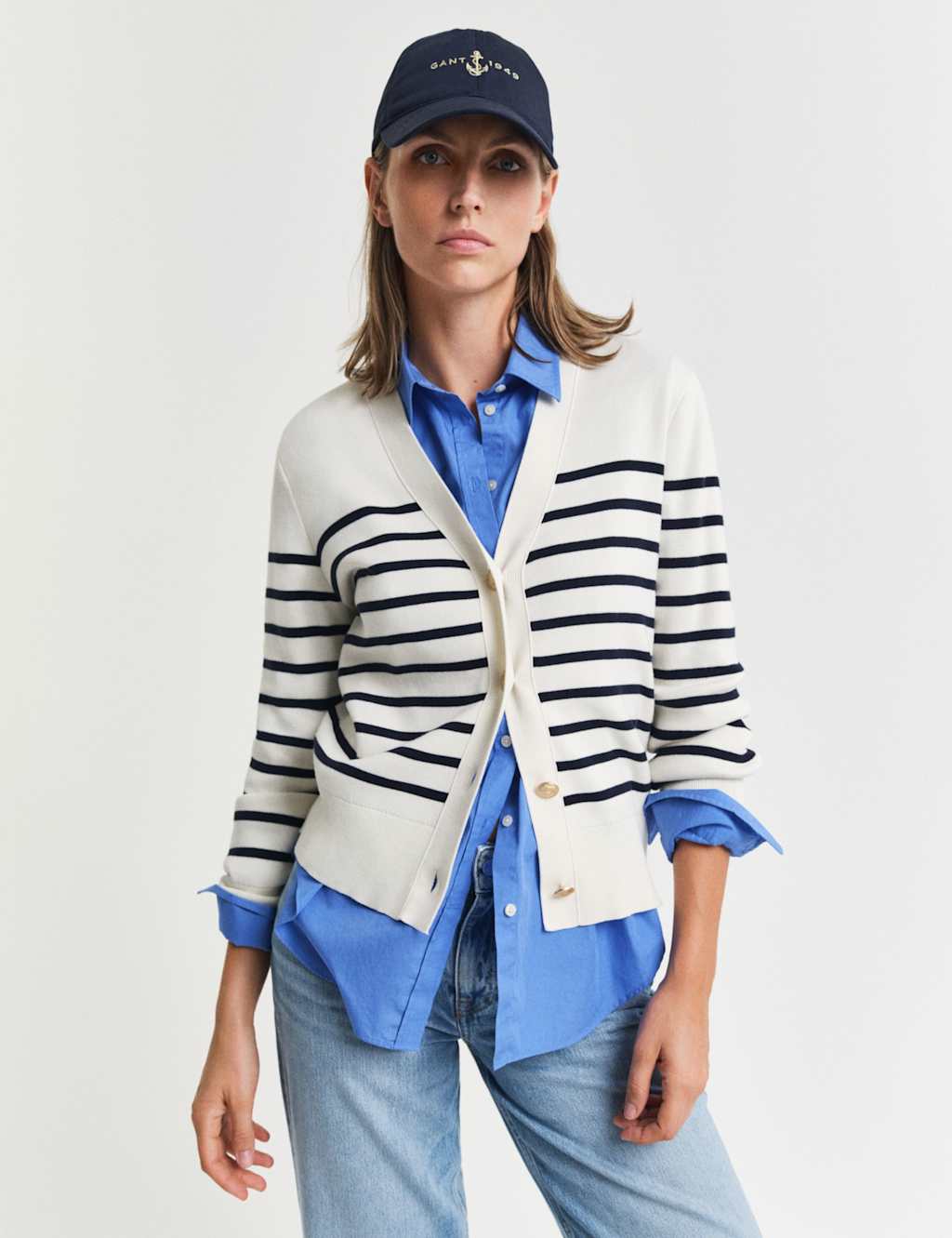 Pure Cotton Striped V-Neck Cardigan
