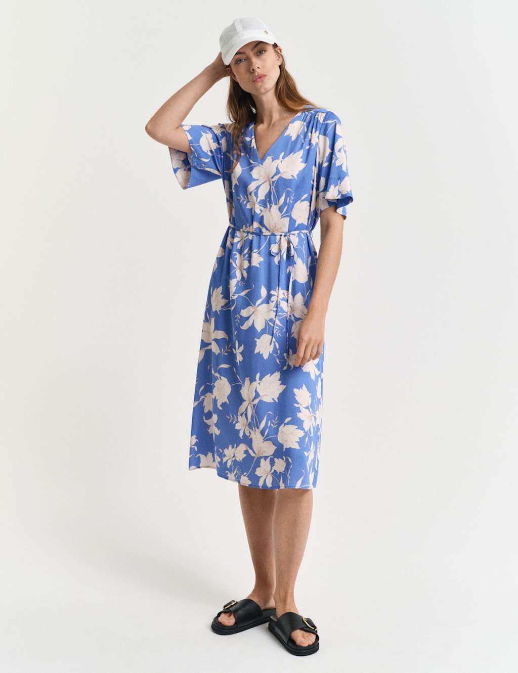 Floral V-Neck Belted Tea Dress