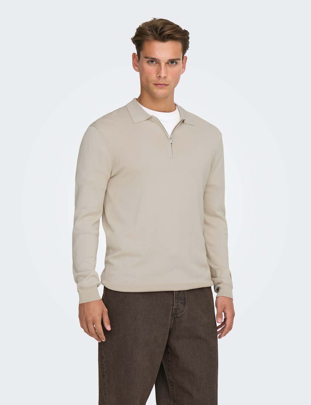Only & Sons Men's Half Zip Knitted Polo Shirt - M - Beige - Available at M&S