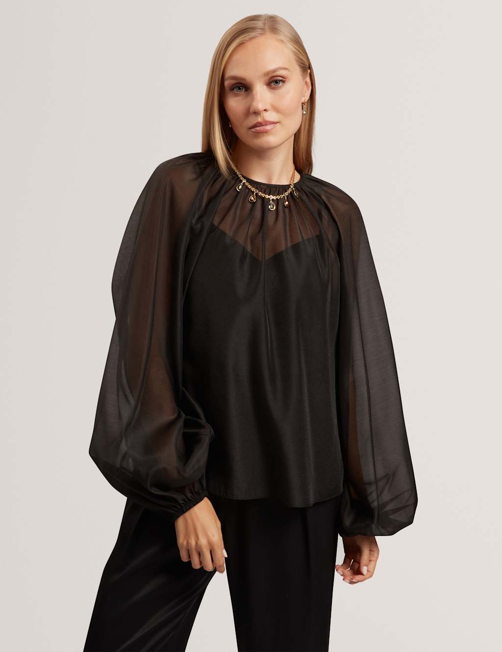 Ted Baker Organza Puff Sleeve Blouse Black