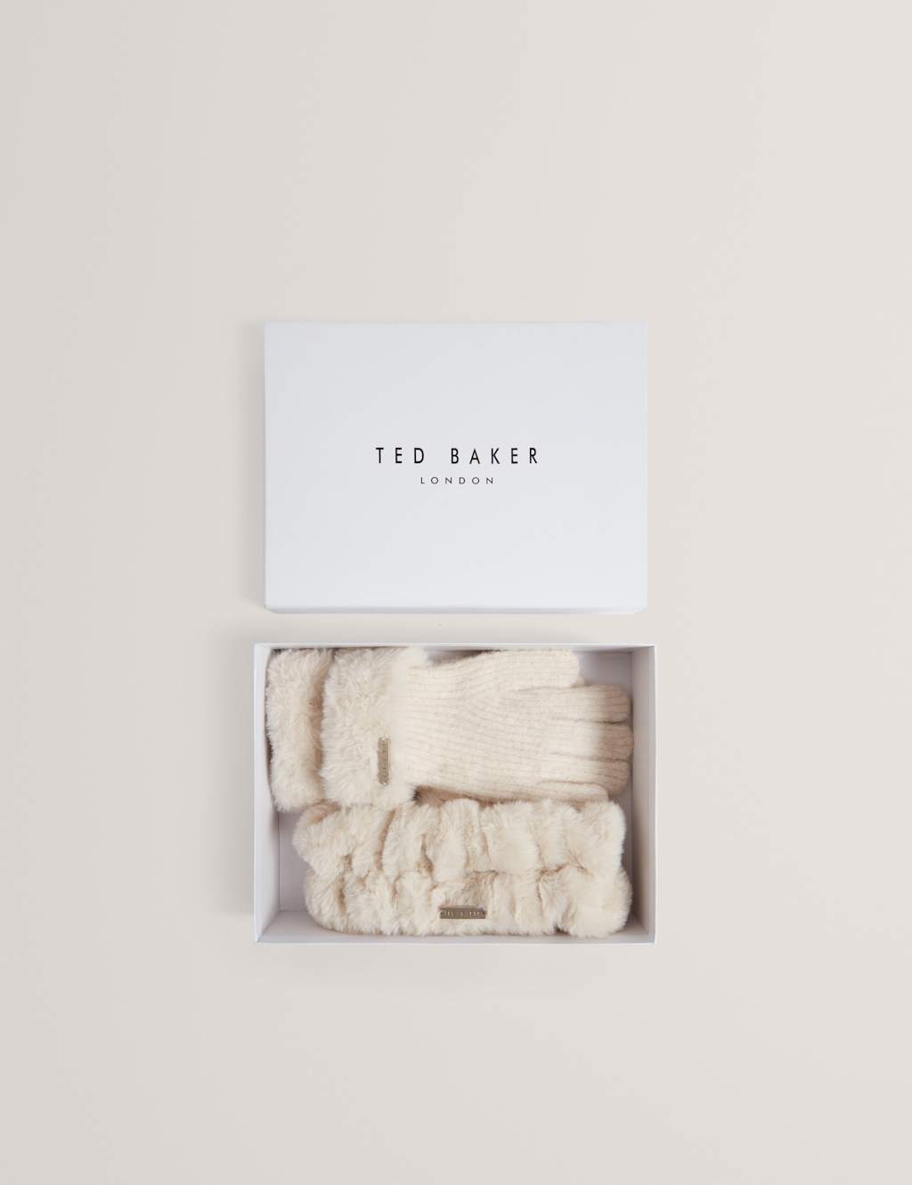 Ted Baker Faux Fur Headband & Gloves Cream