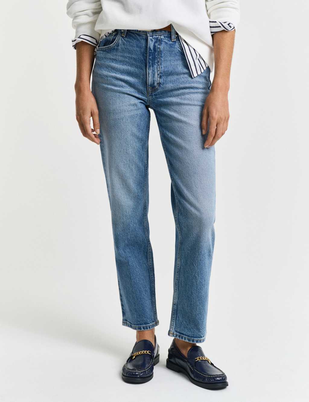 Mid Rise Straight Leg Ankle Grazer Jeans