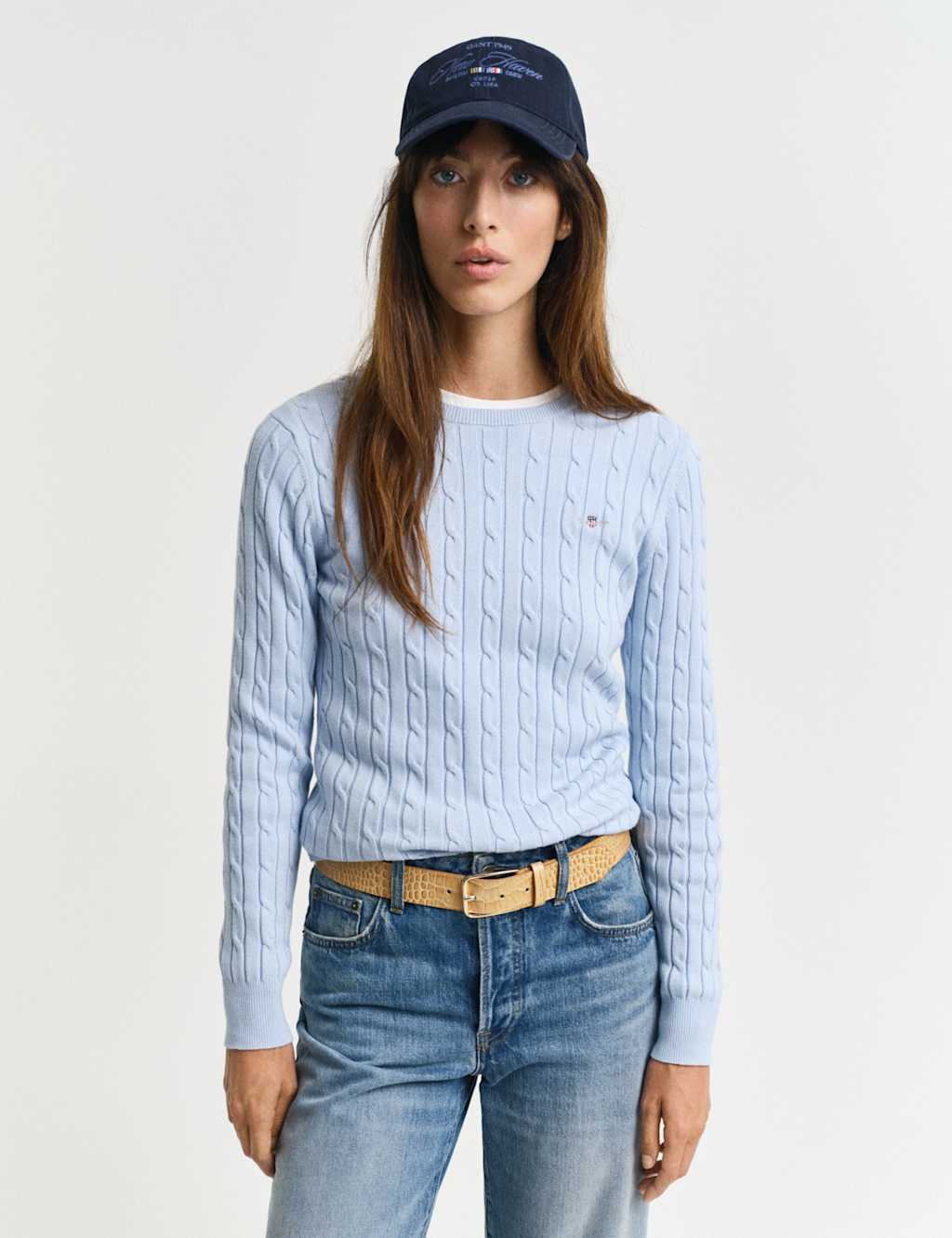 Cotton Rich Cable Knit Crew Neck Jumper