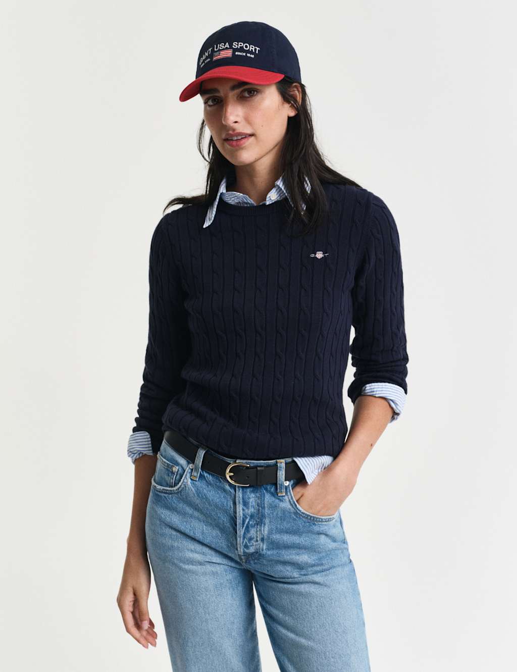 Cotton Rich Cable Knit Crew Neck Jumper