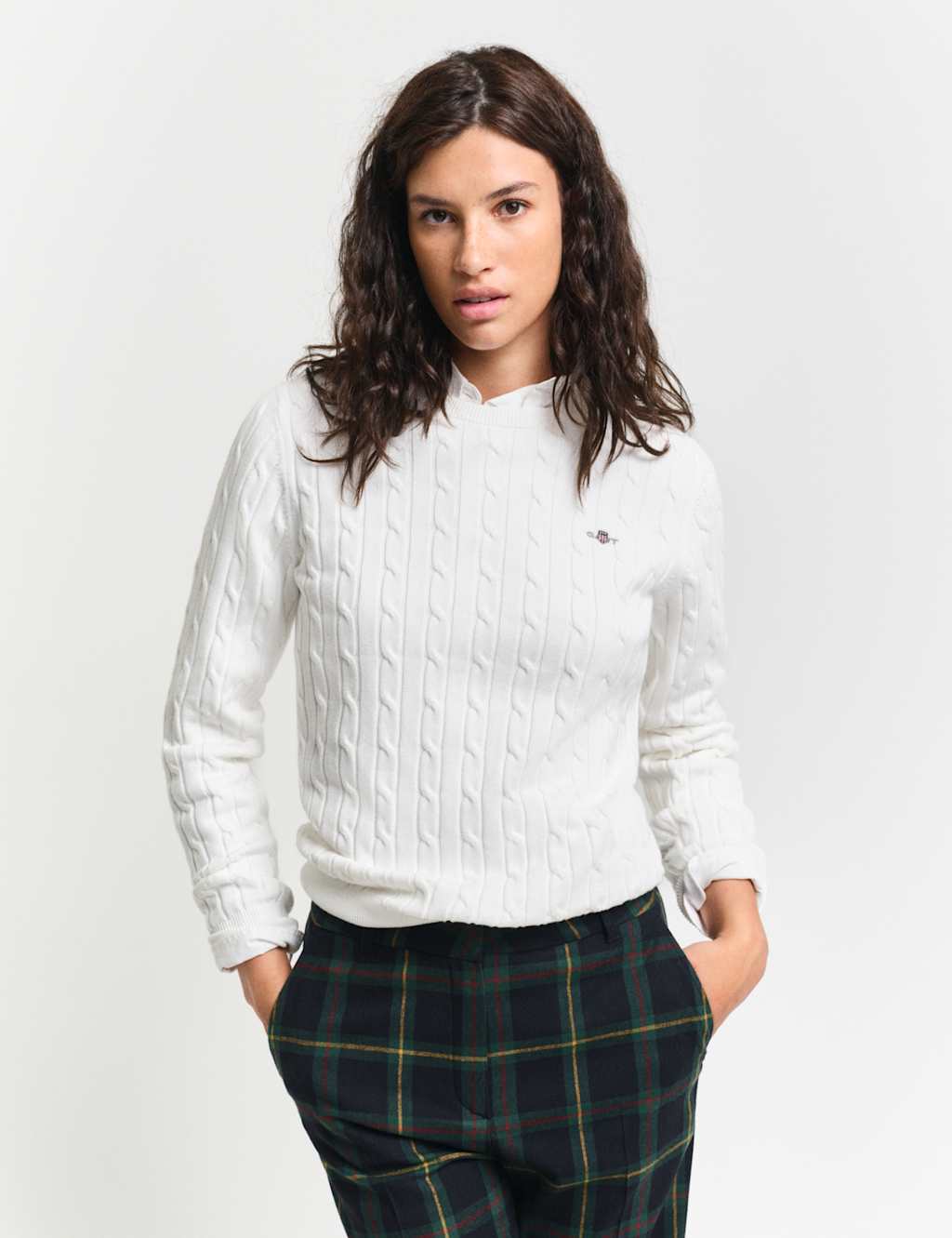 Cotton Rich Cable Knit Crew Neck Jumper