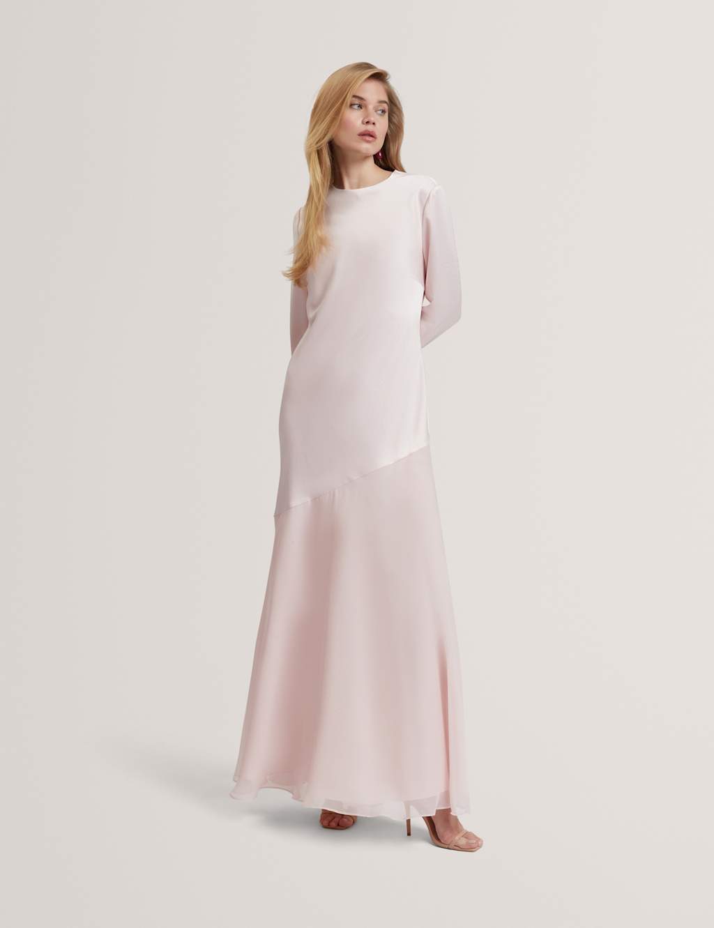 Ted Baker Satin Diagonal Waist Maxi Dress Pink