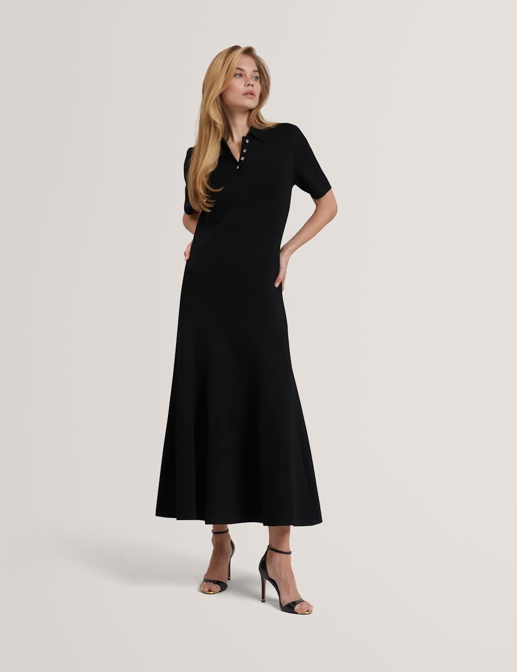 Ted Baker Women's Textured Polo Collar Midaxi Shirt Dress - 8 - Black - Available at M&S