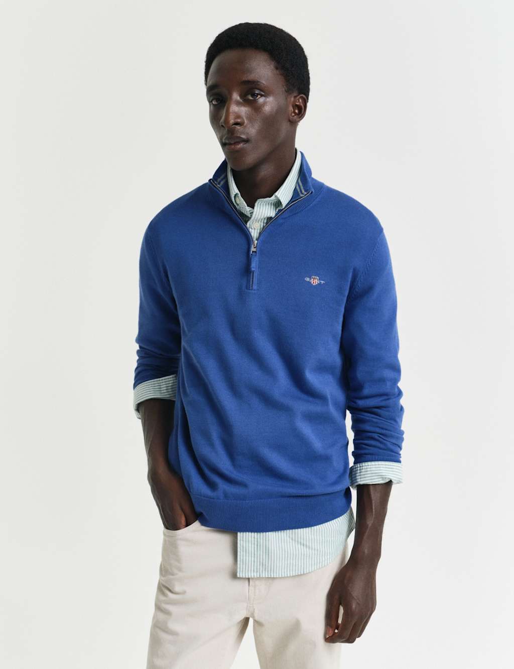Pure Cotton Funnel Neck Half Zip Jumper