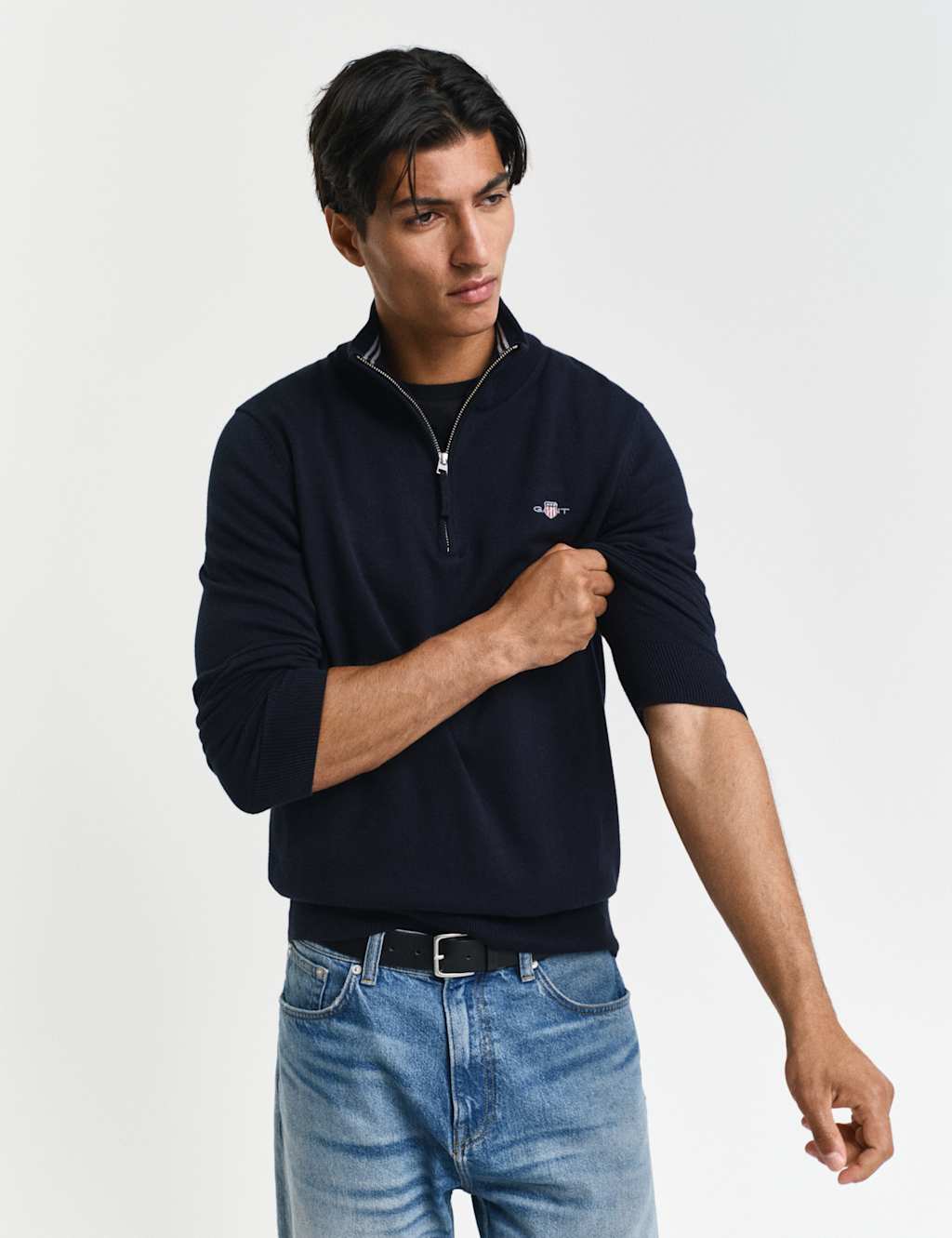 Pure Cotton Funnel Neck Half Zip Jumper