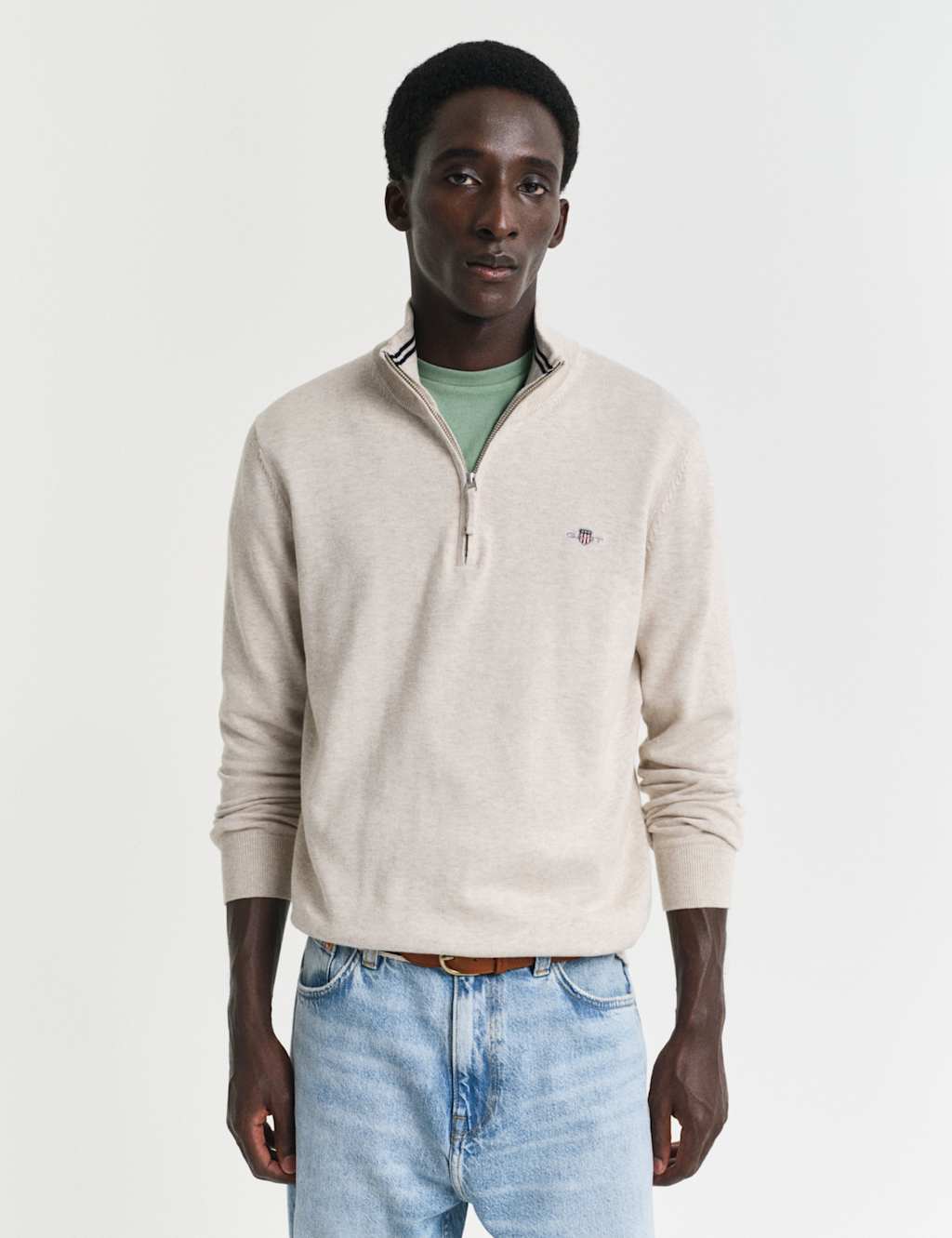 Pure Cotton Funnel Neck Half Zip Jumper
