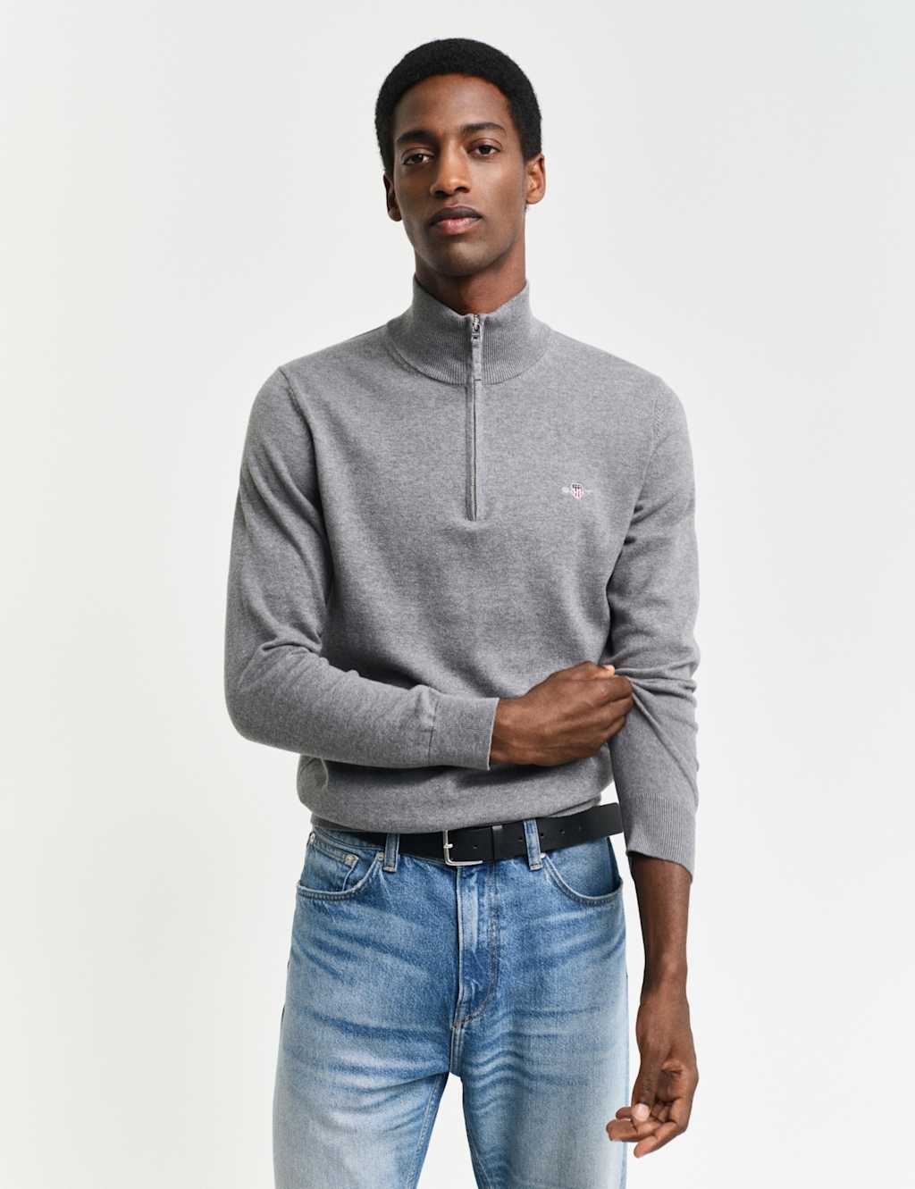 Pure Cotton Funnel Neck Half Zip Jumper