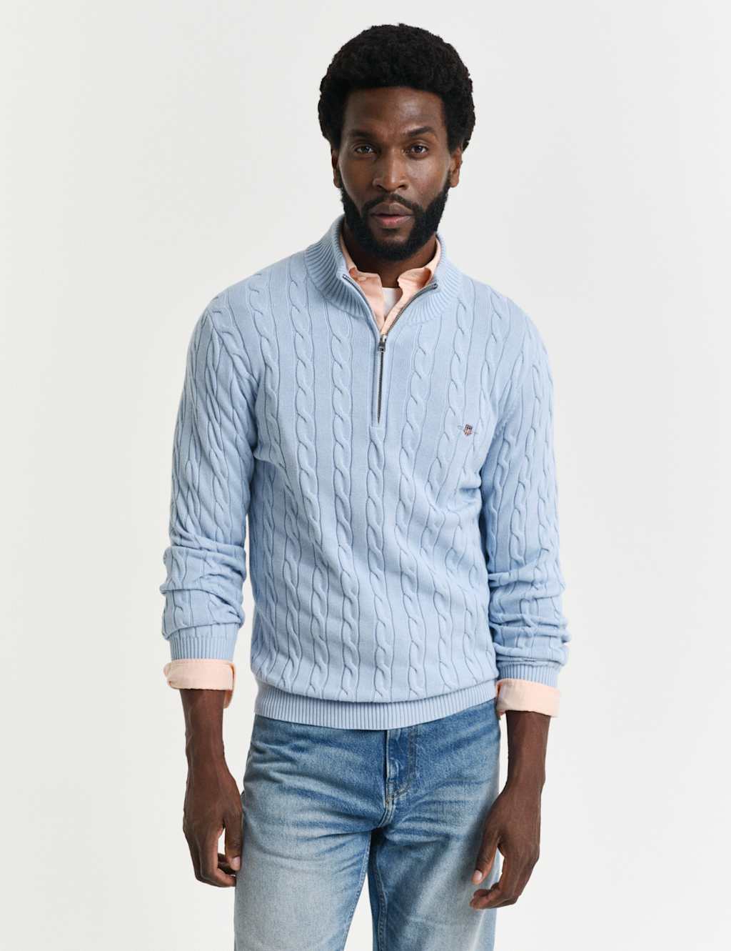 Pure Cotton Cable Knit Half Zip Jumper