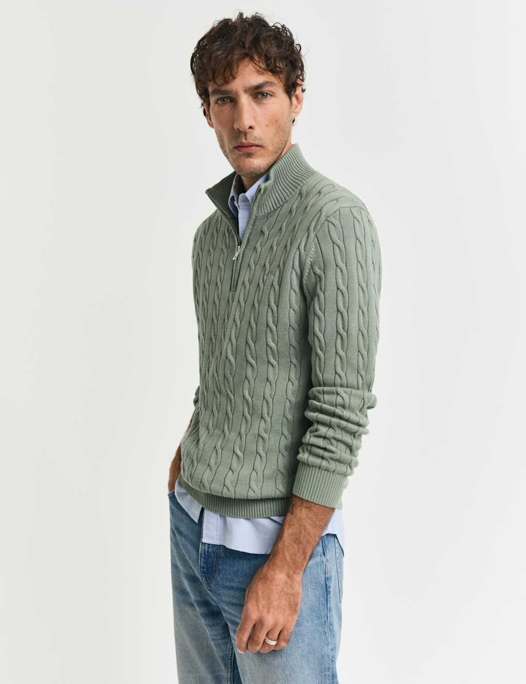 Pure Cotton Cable Knit Half Zip Jumper