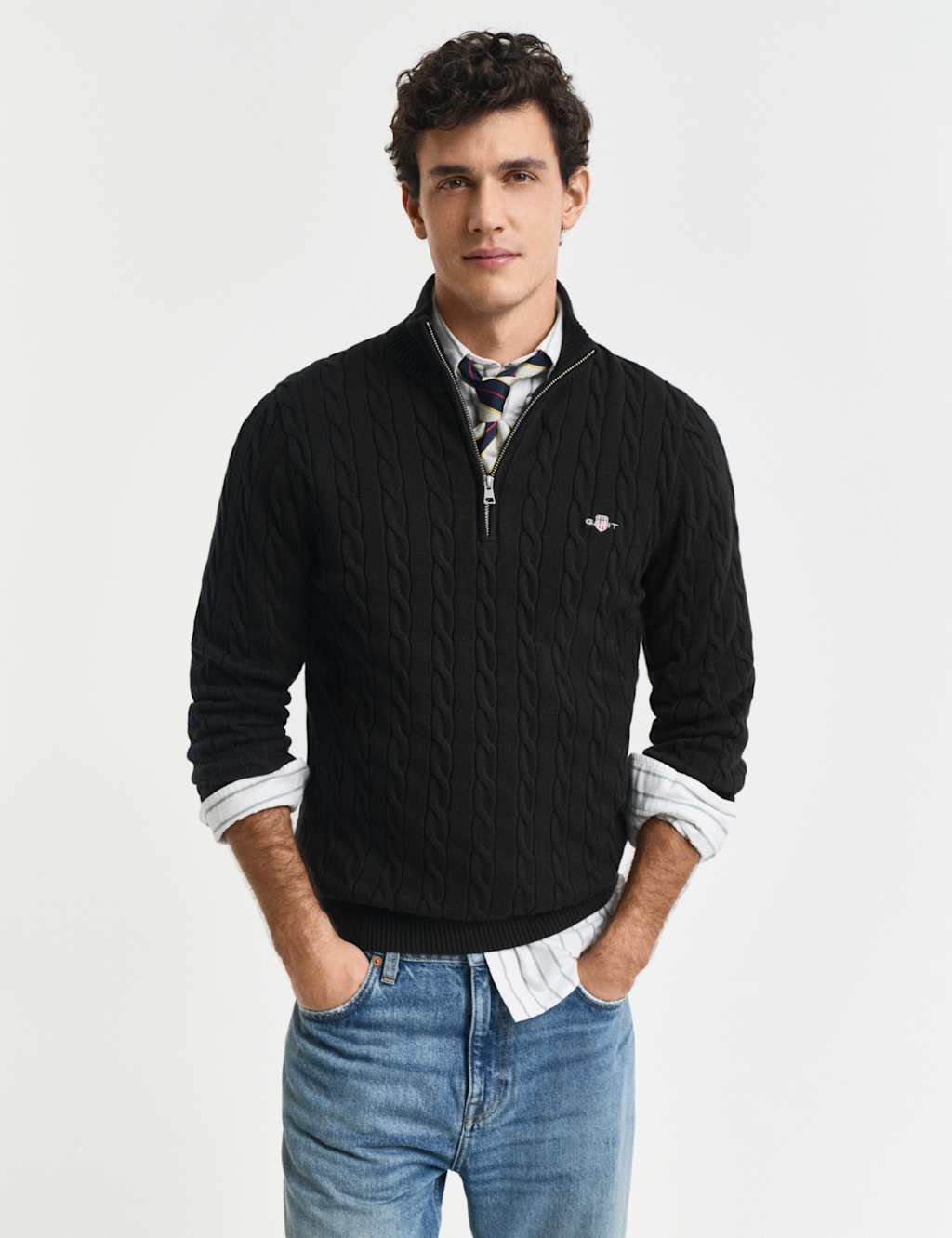 Pure Cotton Cable Knit Half Zip Jumper