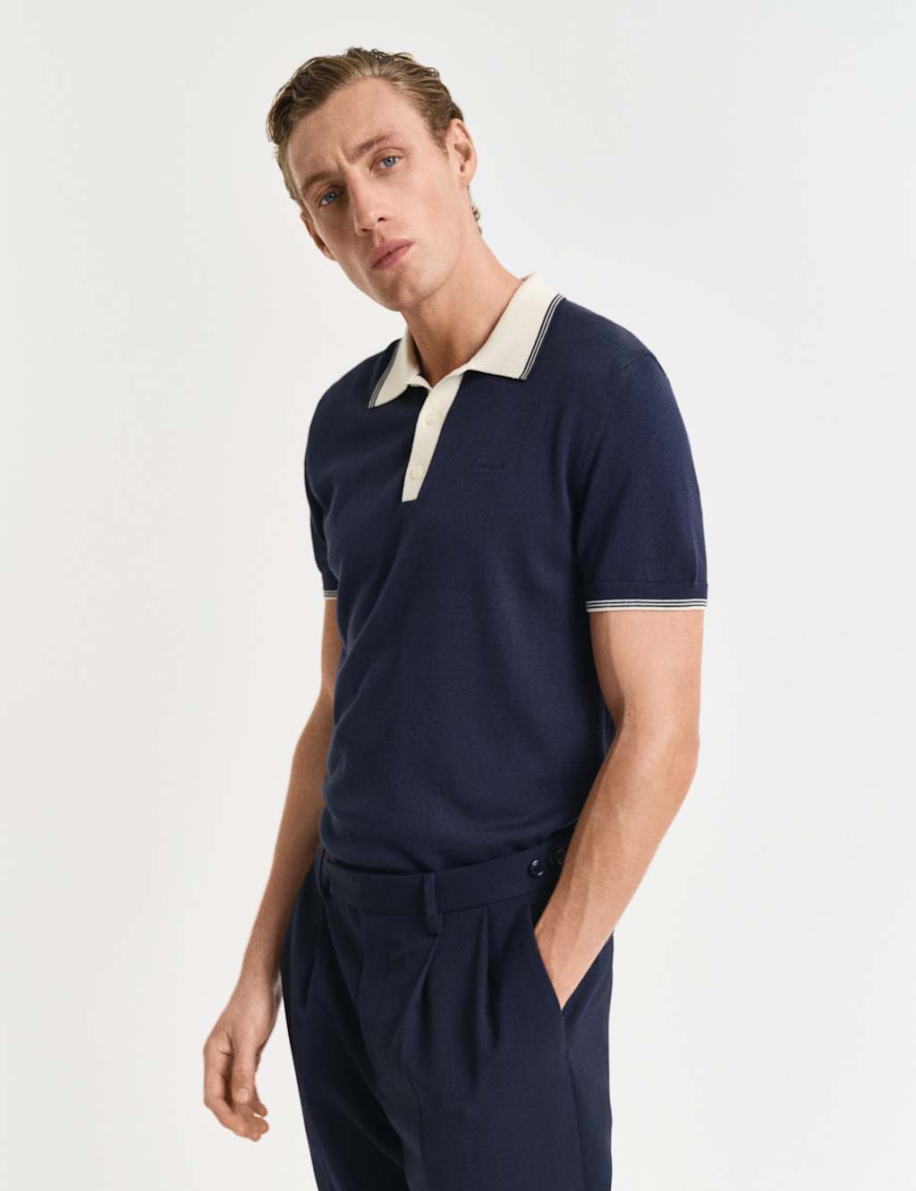 Cotton Modal Tipped Collar Polo Shirt