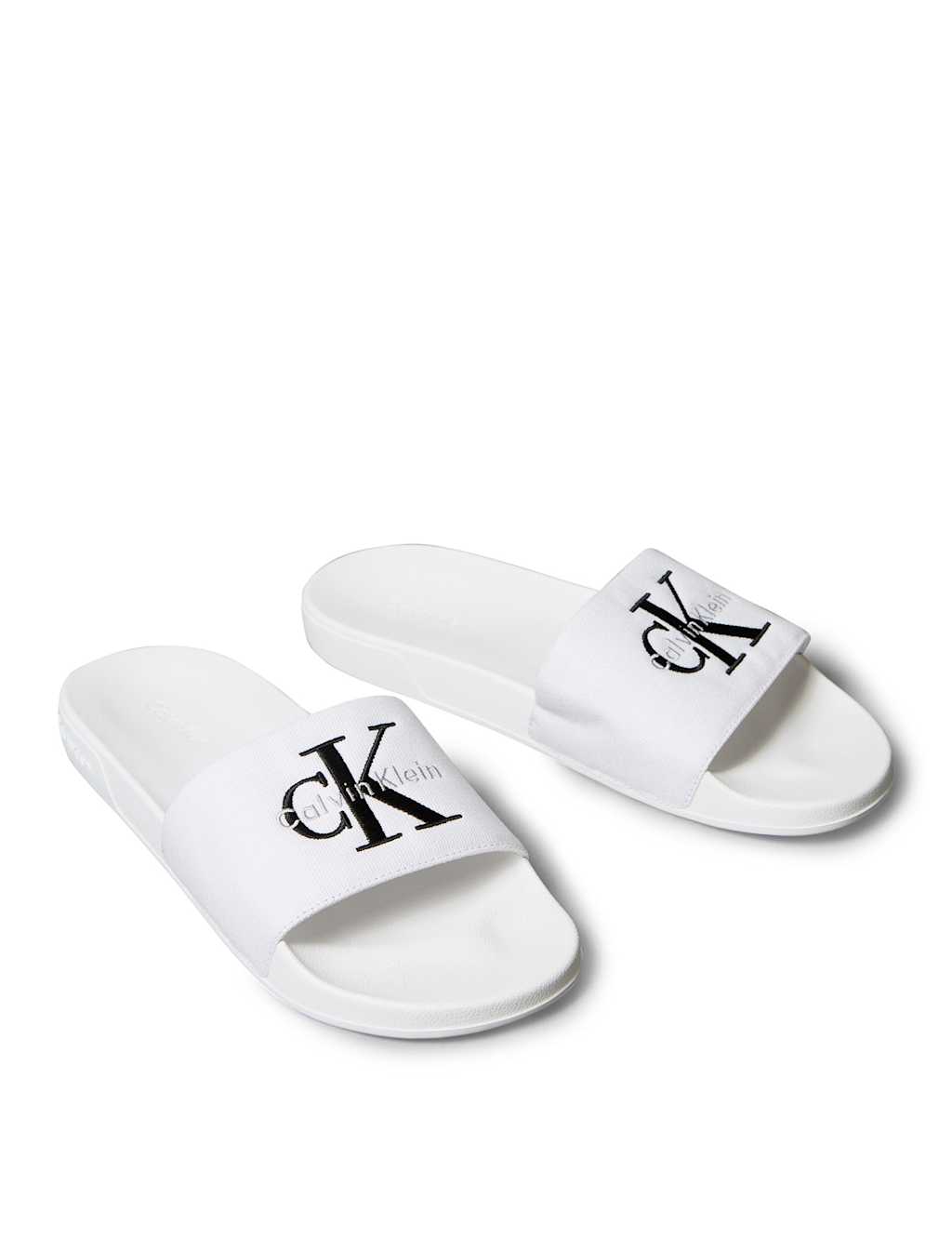 Calvin Klein Men's Canvas Contoured Logo Sliders - 10 - White - Available at M&S