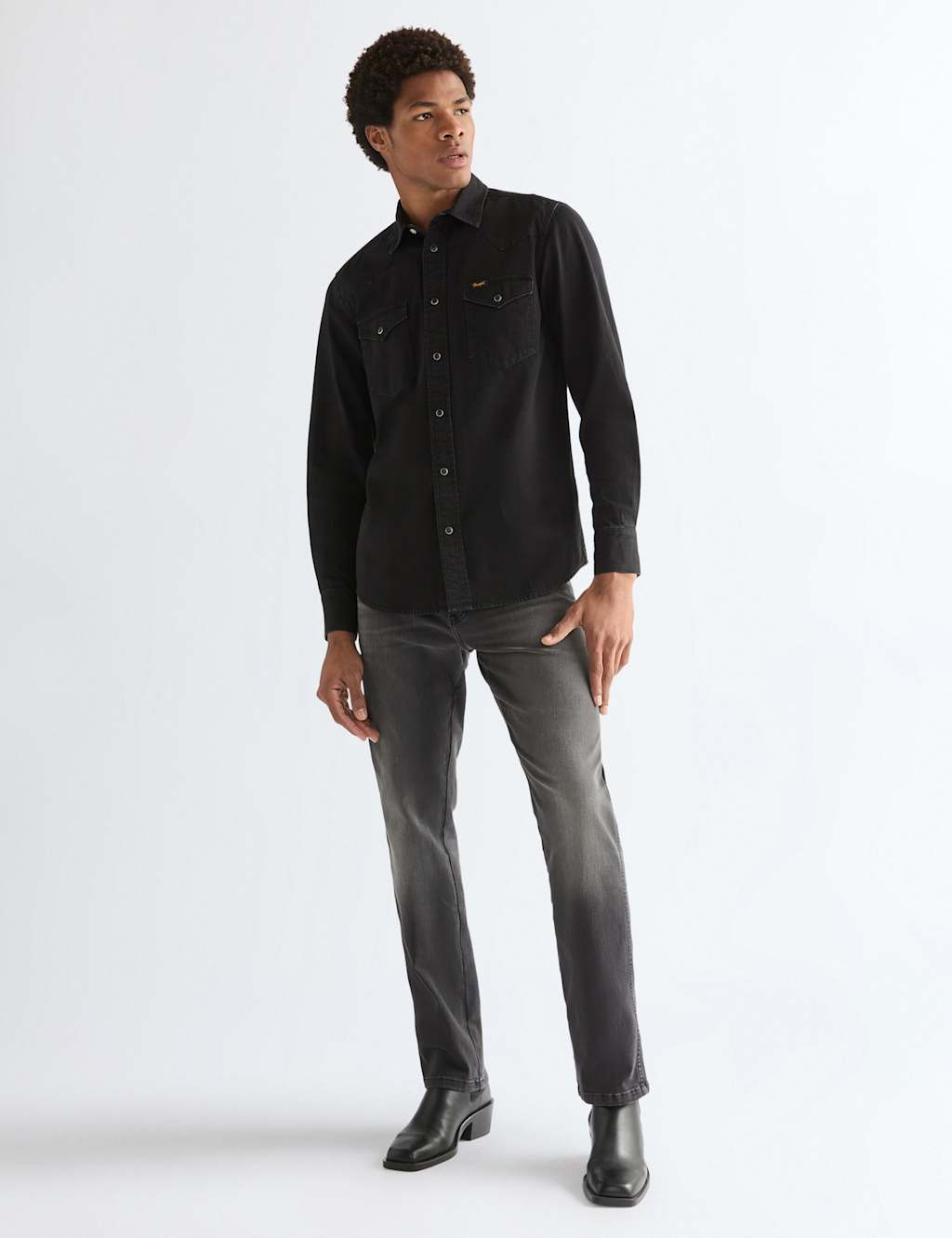 Wrangler Men's Regular Fit Pure Cotton Western Shirt - 2XL - Black - Available at M&S