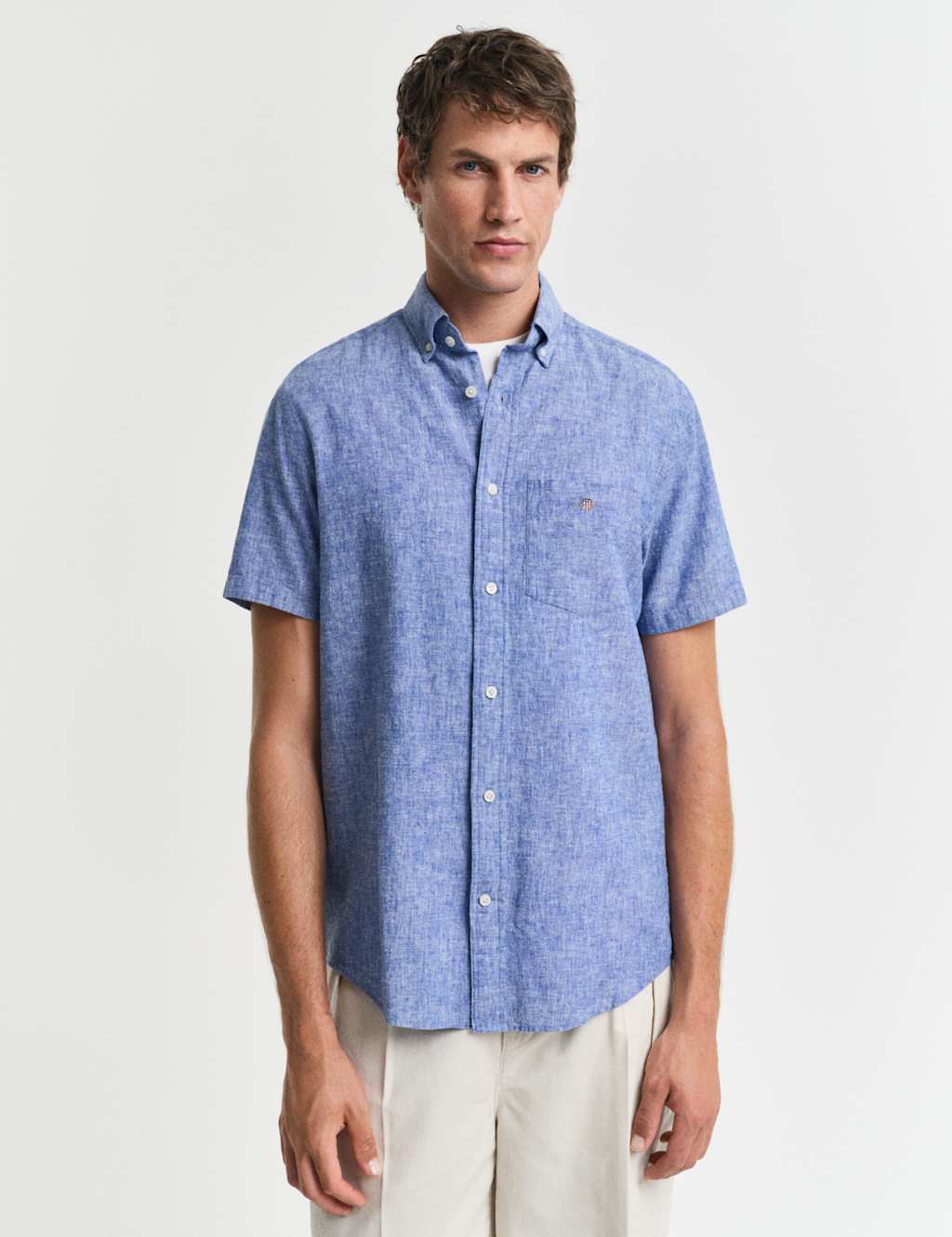 Regular Fit Linen Rich Short Sleeve Shirt
