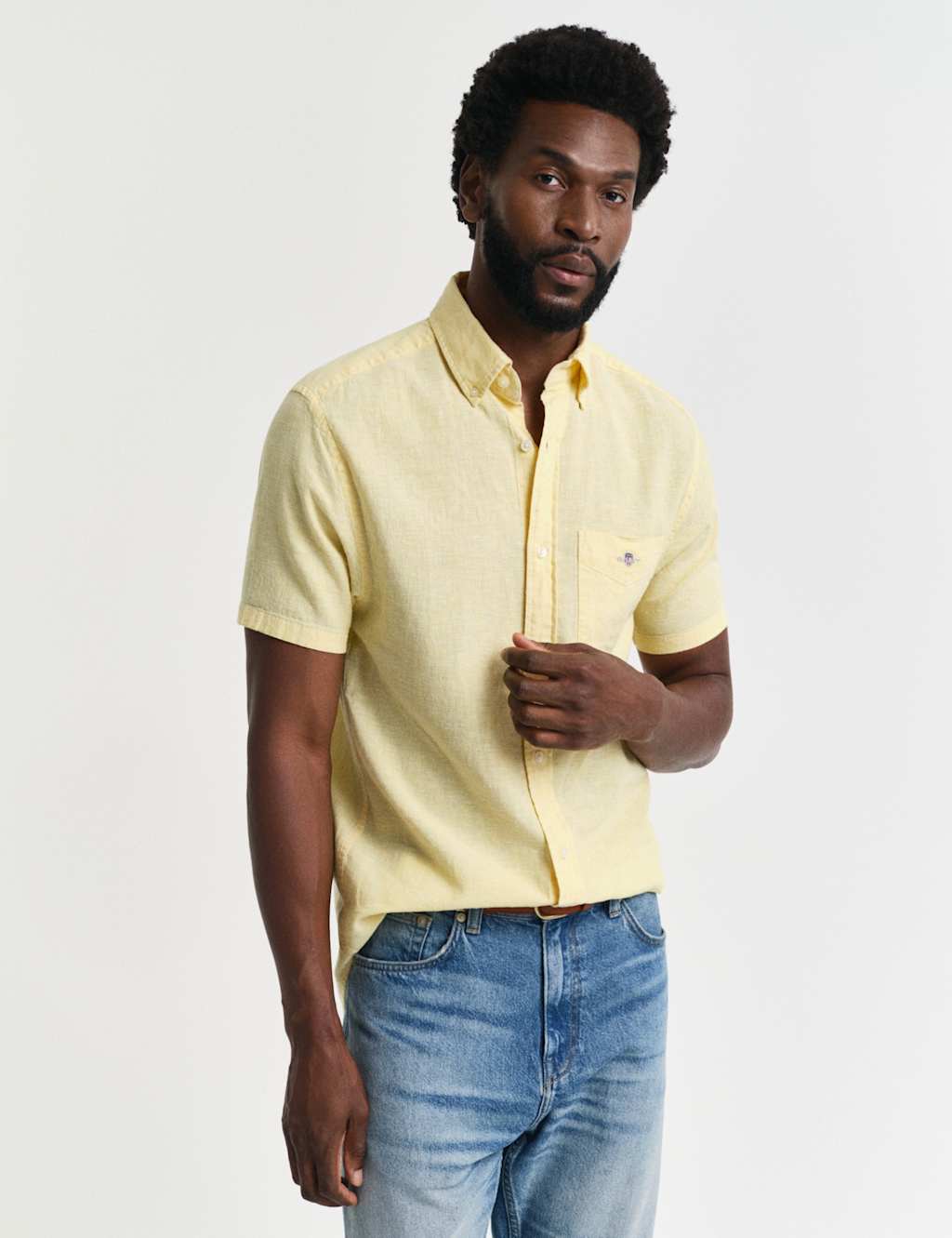 Regular Fit Linen Rich Short Sleeve Shirt