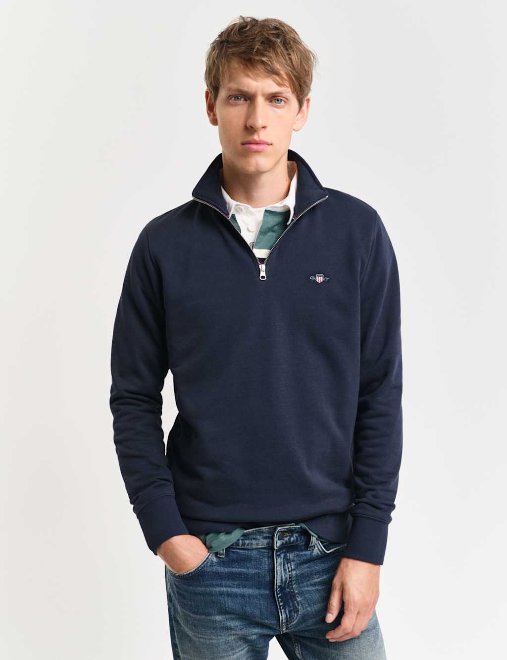 Cotton Rich Funnel Neck Half Zip Sweatshirt