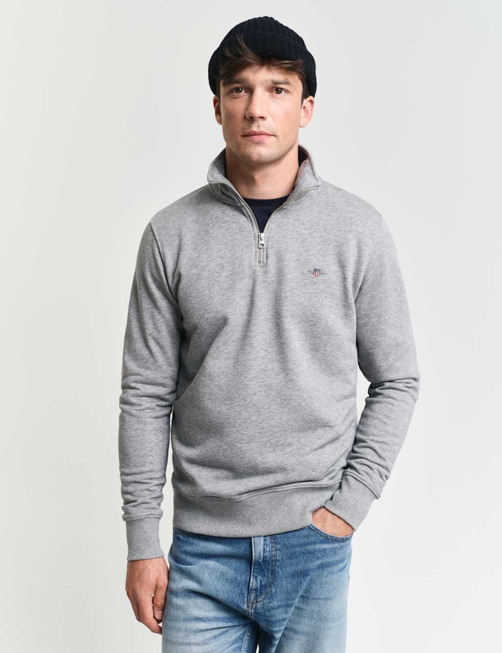 Cotton Rich Funnel Neck Half Zip Sweatshirt