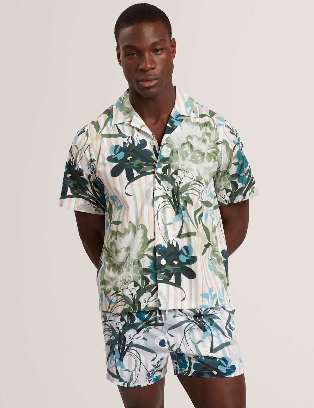 Ted Baker Men's Regular Fit Pure Cotton Short Sleeve Shirt - M - White Mix - Available at M&S