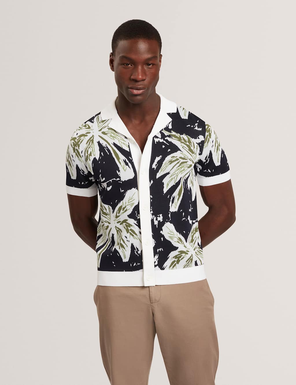 Ted Baker Men's Regular Fit Floral Knitted Shirt - L - Navy - Available at M&S