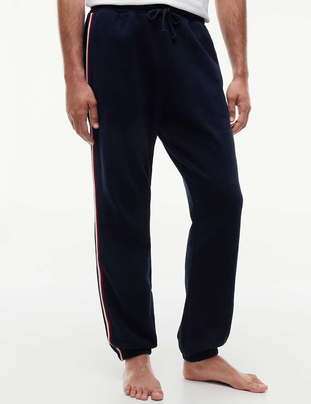 Tommy Hilfiger Men's The Global Pure Cotton Stripe Leg Joggers - L - Navy - Available at M&S