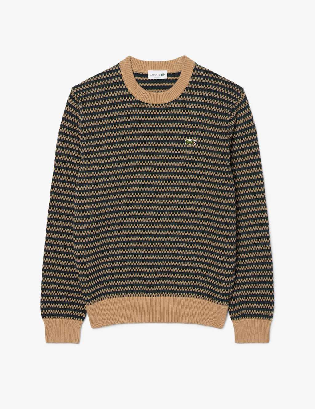 Lacoste Men's Cotton Rich Striped Crew Neck Jumper - L - Green Mix - Available at M&S
