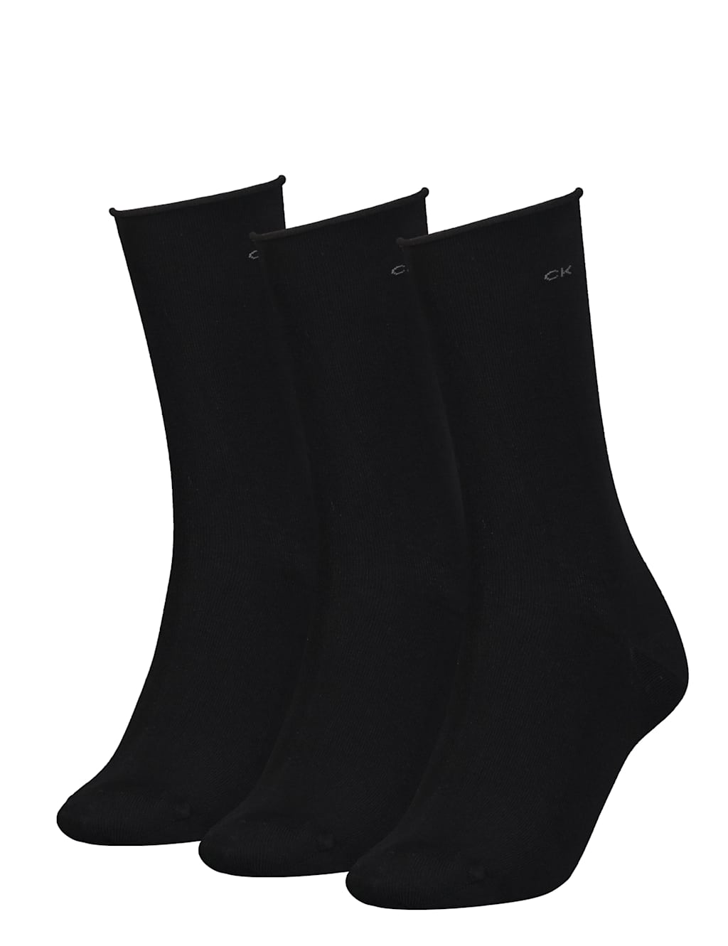 Calvin Klein 3pk Cotton Rich Rolled Top Ankle High Socks Black